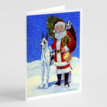 Cartes de vœux Harlequin Grand Danois avec Père Noël - Paquet de 8
