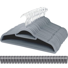 (Grey, 50 Hangers & 24 Clips) Panzy Home Velvet Hanger with Finger Clips| Non-Slip Hangers with Velvet Clips, Tie Bar and 360 Hook,Durable & Sturdy Space Saving wardrobe Organisers