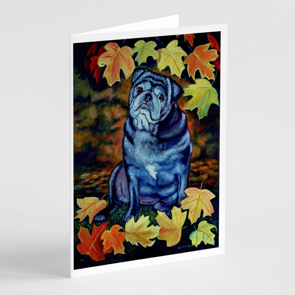 Biglietti D'auguri E Buste ""Old Black Pug In Fall Leaves"" (Confezione Da 8)