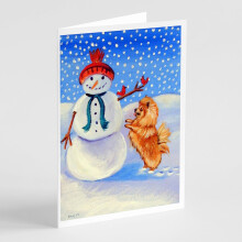Bonhomme de neige avec Pomeranian - Cartes de vœux et enveloppes, paquet de 8