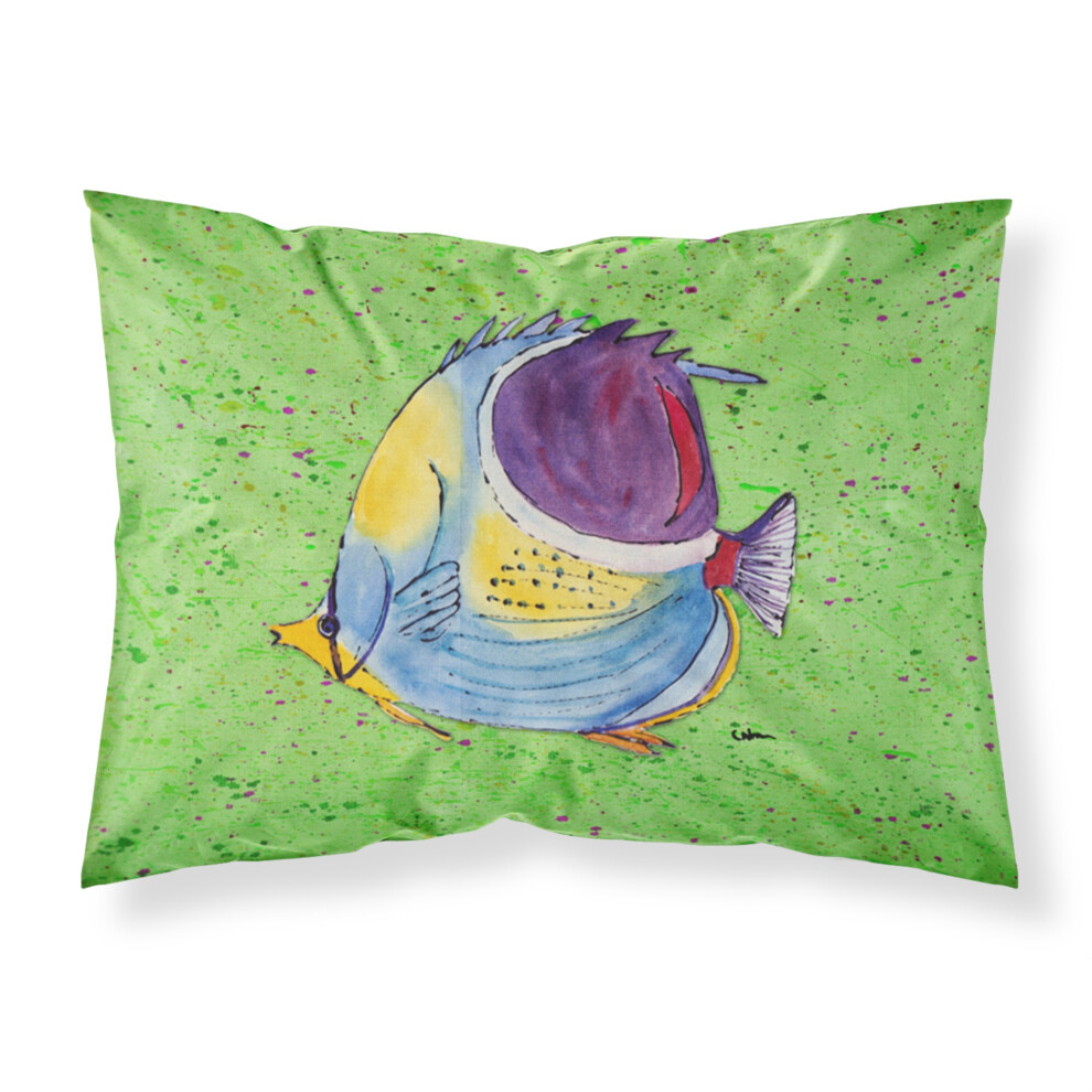 Caroline's Treasures 8574 Taie D'oreiller Motif Poissons Tropicaux Sur Fond Vert Tissu Vacuant L'humidit Taie D'oreiller Standard Grande Taille-image