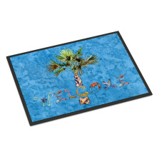 ""Caroline's Treasures 8708JMAT Welcome Palm Tree on Blue Indoor or Outdoor Mat 24 x 36"""" Multicolor""