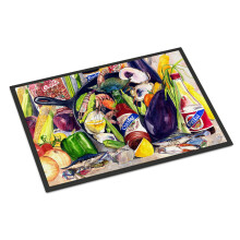 ""Caroline's Treasures 8641MAT Crystal Hot Sauce with Camellia Beans and Black Skillet Indoor or Outdoor Mat 18 x 27"""" Multicolor""