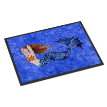 ""Caroline's Treasures 8725MAT Brunette Mermaid on Blue Indoor or Outdoor Mat 18 x 27"""" Multicolor""