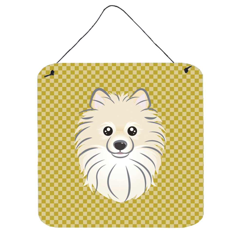 """"Caroline's Treasures Tan Checkered Pomeranian Stampe In Metallo Per Pareti O Porte In Alluminio 6 X 6""""""""""""-image