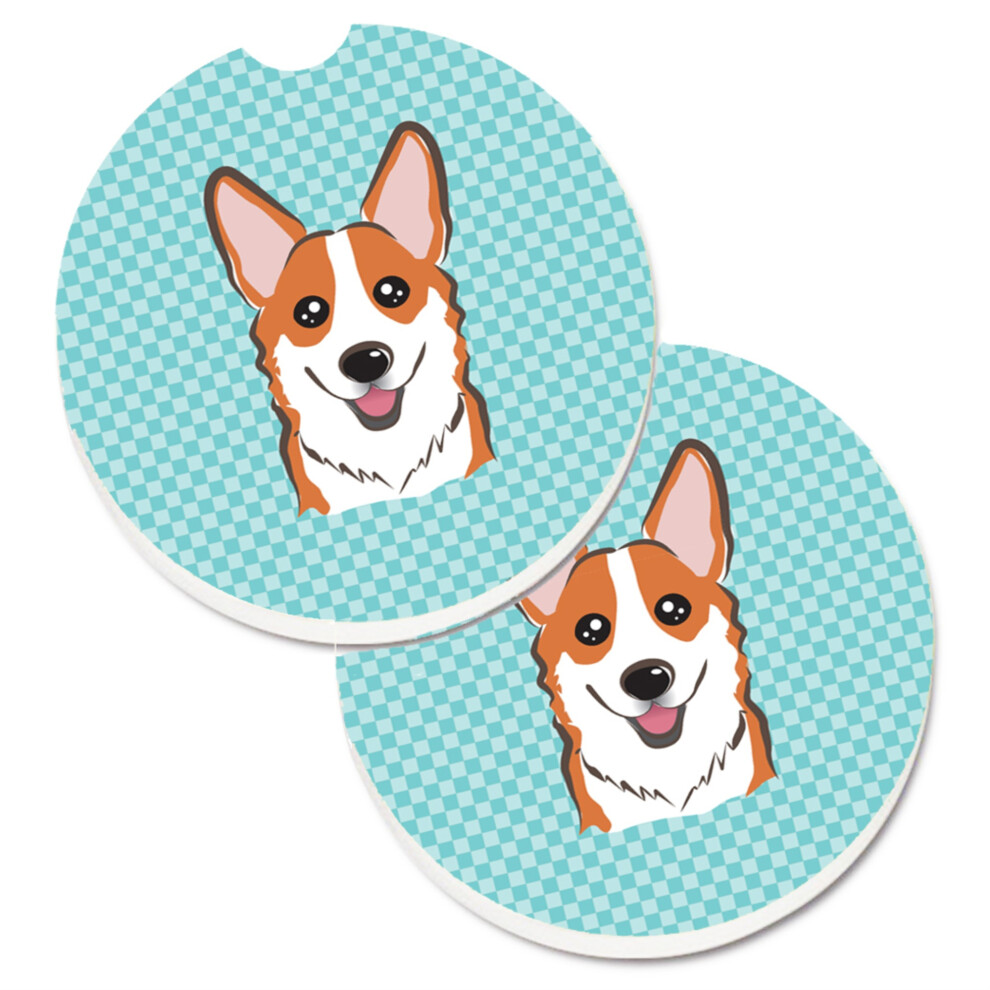 Caroline's Treasures Checkerboard Corgi Set Of 2 Cup Holder Car Coasters Bb1192carc 2.56 Multicolor Blue 638508564467