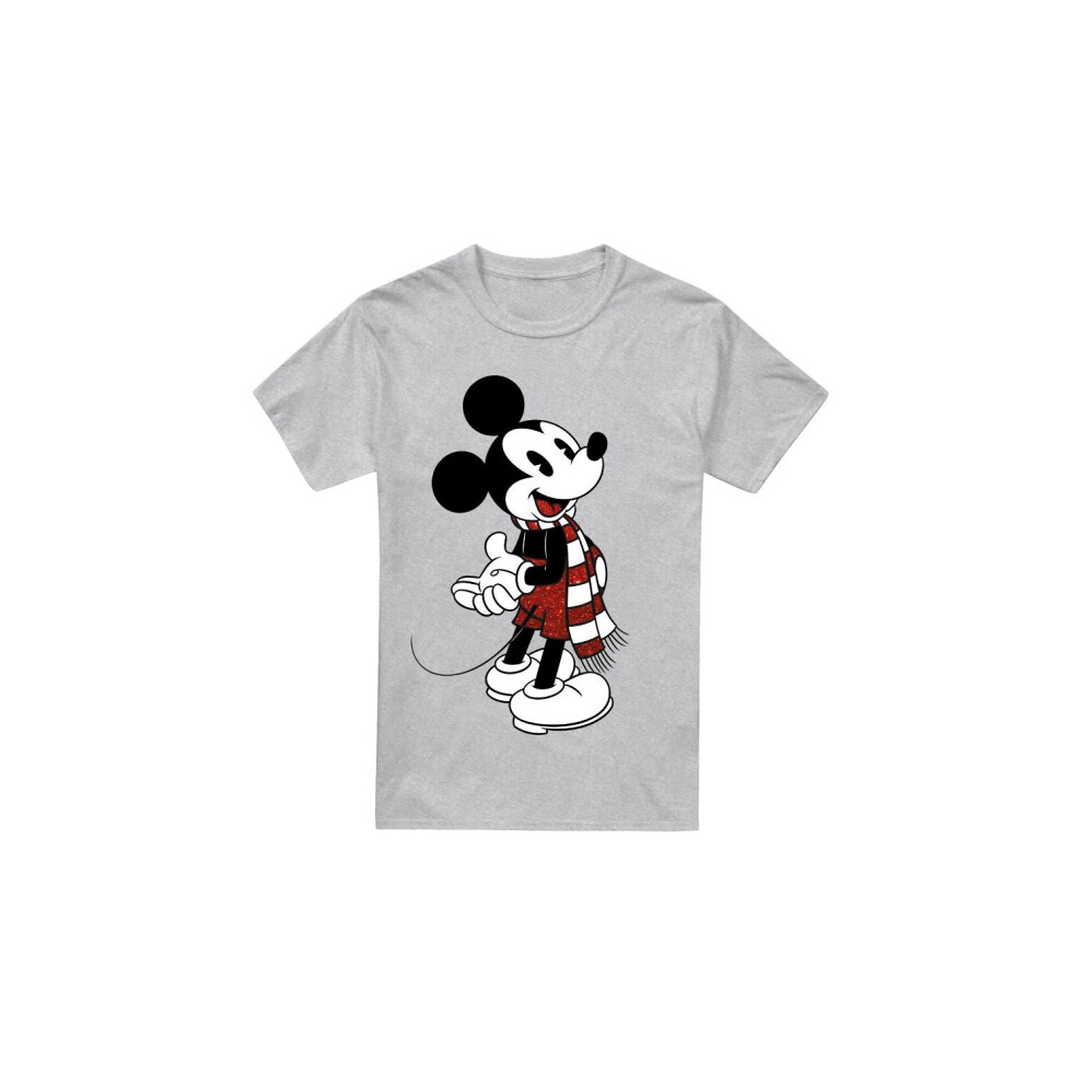 (S, Sport Heather) Disney Mens Mickey Mouse Scarf Christmas T-Shirt