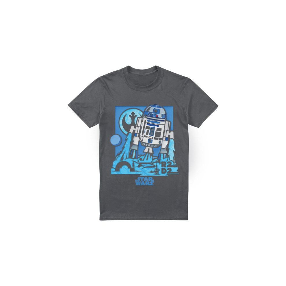 (M, Charcoal) Star Wars Mens Papercut R2-D2 T-Shirt