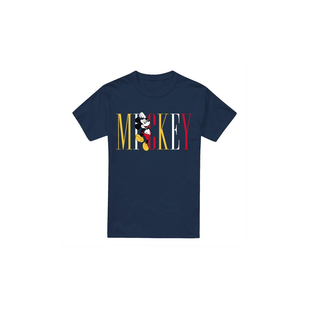 (M, Navy) Disney Mens Mickey Mouse Multicolour Name T-Shirt