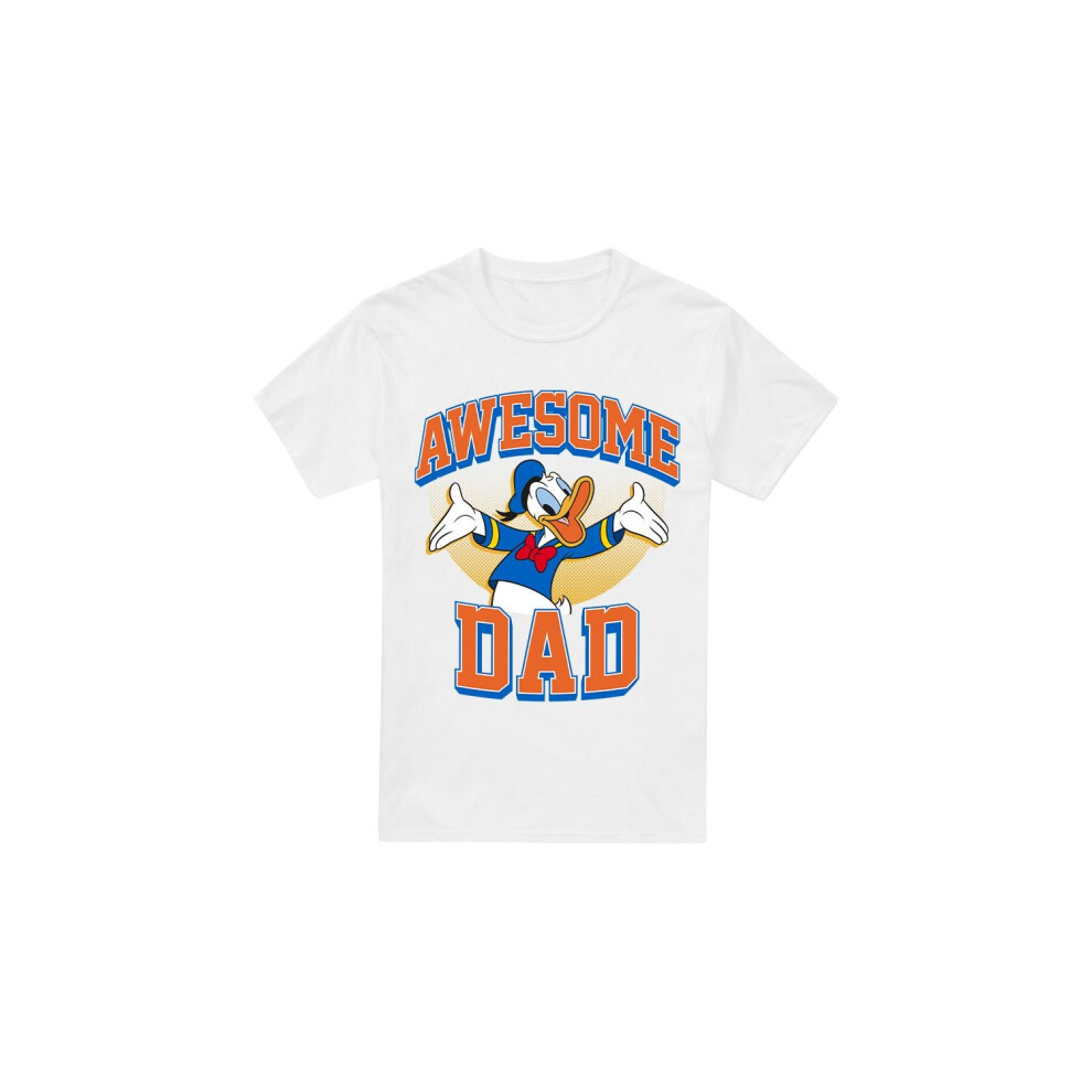 (S, White) Disney Mens Awesome Dad Donald Duck T-Shirt