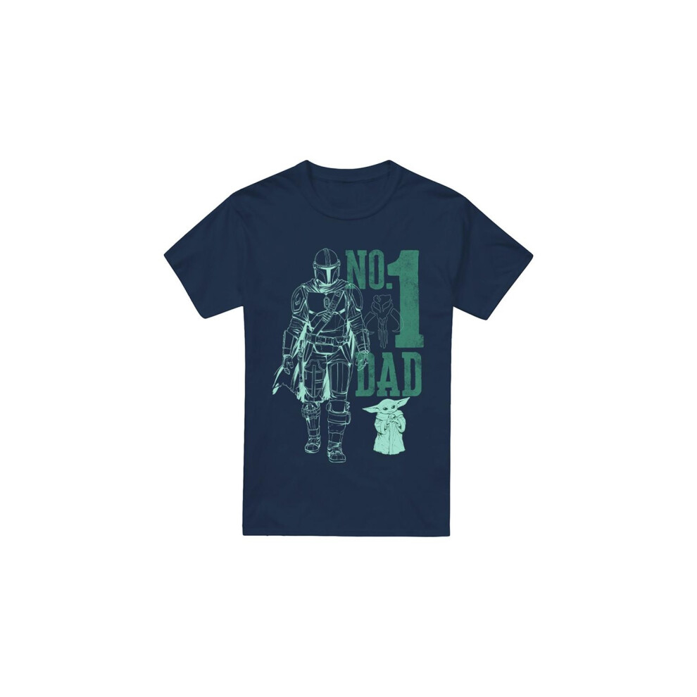 (L, Navy) Star Wars: The Mandalorian Mens No. 1 Dad Mando T-Shirt