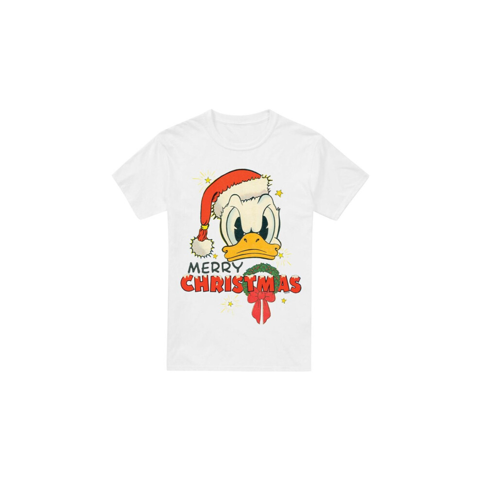 (M, White) Disney Mens Merry Christmas Donald Duck T-Shirt