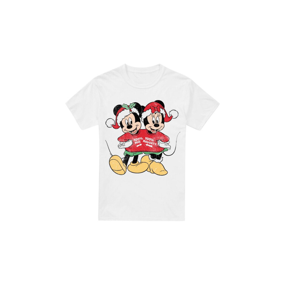 (XXL, White) Disney Mens Mickey & Minnie Mouse Christmas Sweater T-Shirt