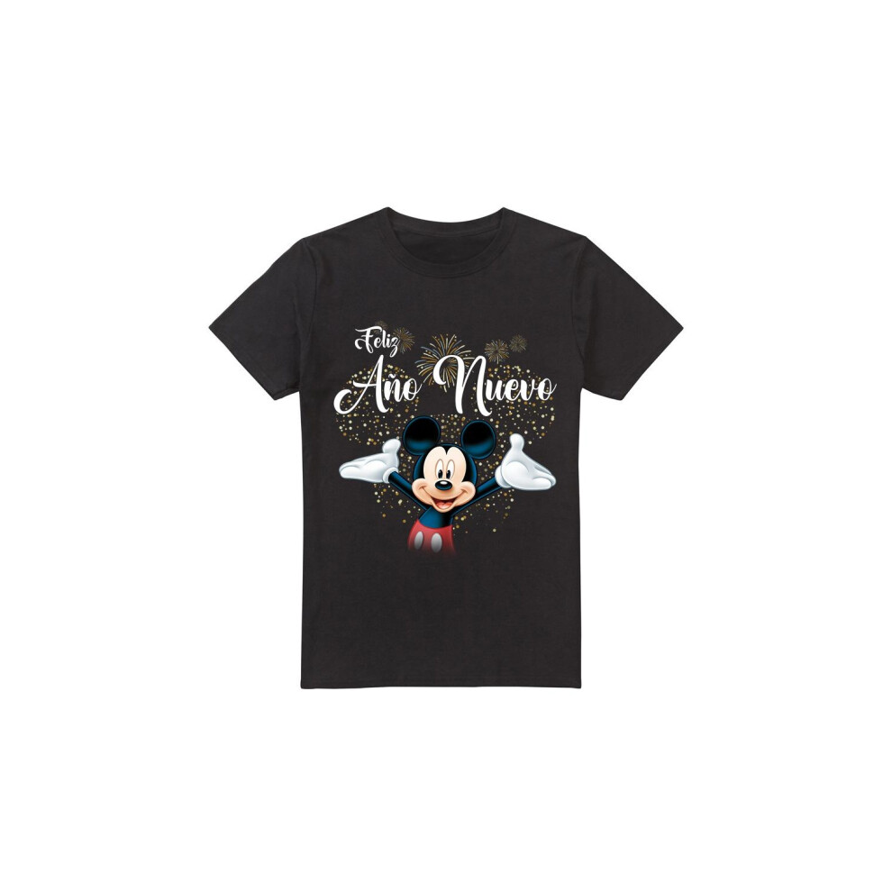 (XXL, Black) Disney Mens Spanish Mickey Mouse Fireworks New Year T-Shirt