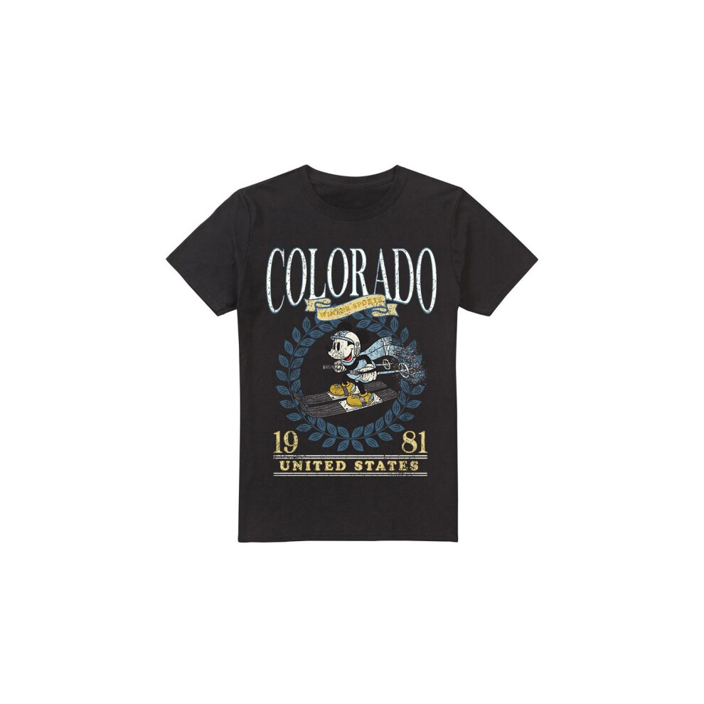 (S, Black) Disney Mens Colorado Ski Mickey Mouse T-Shirt