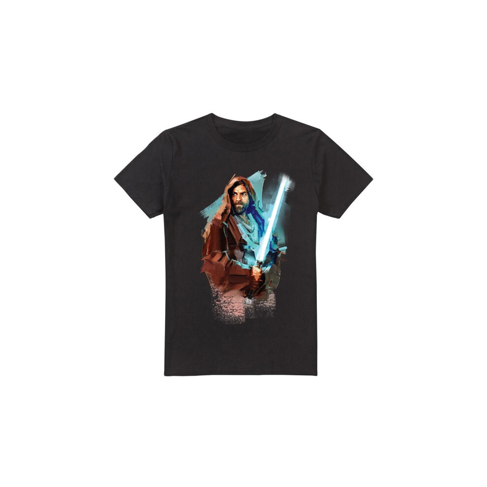 (S, Black) Star Wars Mens Obi Wan Kenobi Painted T-Shirt