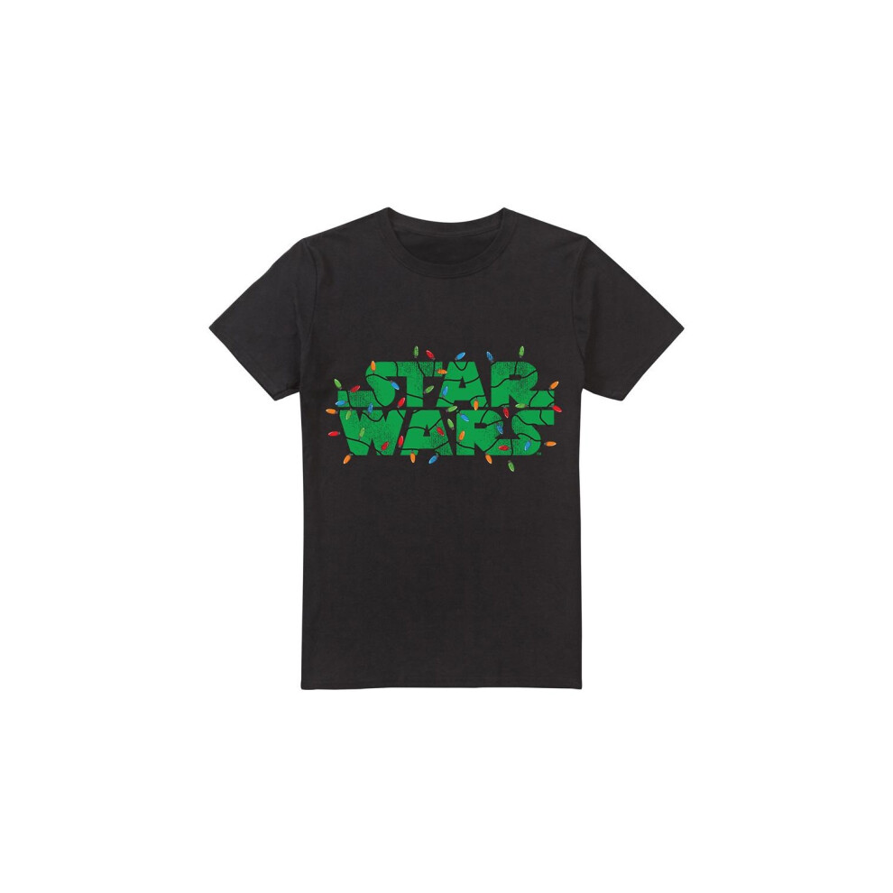 (L, Black) Star Wars Mens Christmas Lights Logo T-Shirt