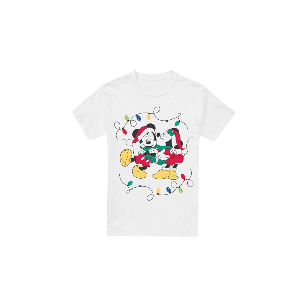 (XXL, White) Disney Mens Mickey & Minnie Mouse Kiss Christmas T-Shirt