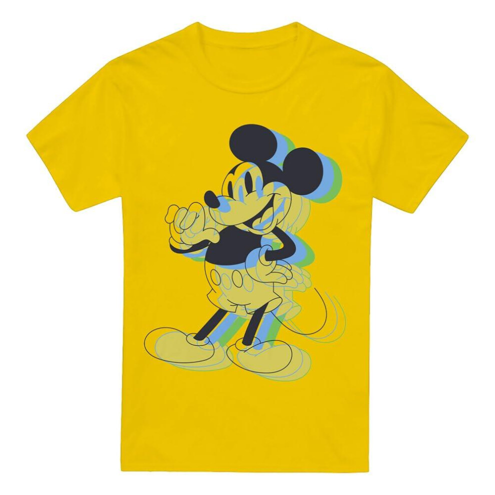 (L, Yellow) Disney Mens Trippy Mickey Mouse T-Shirt