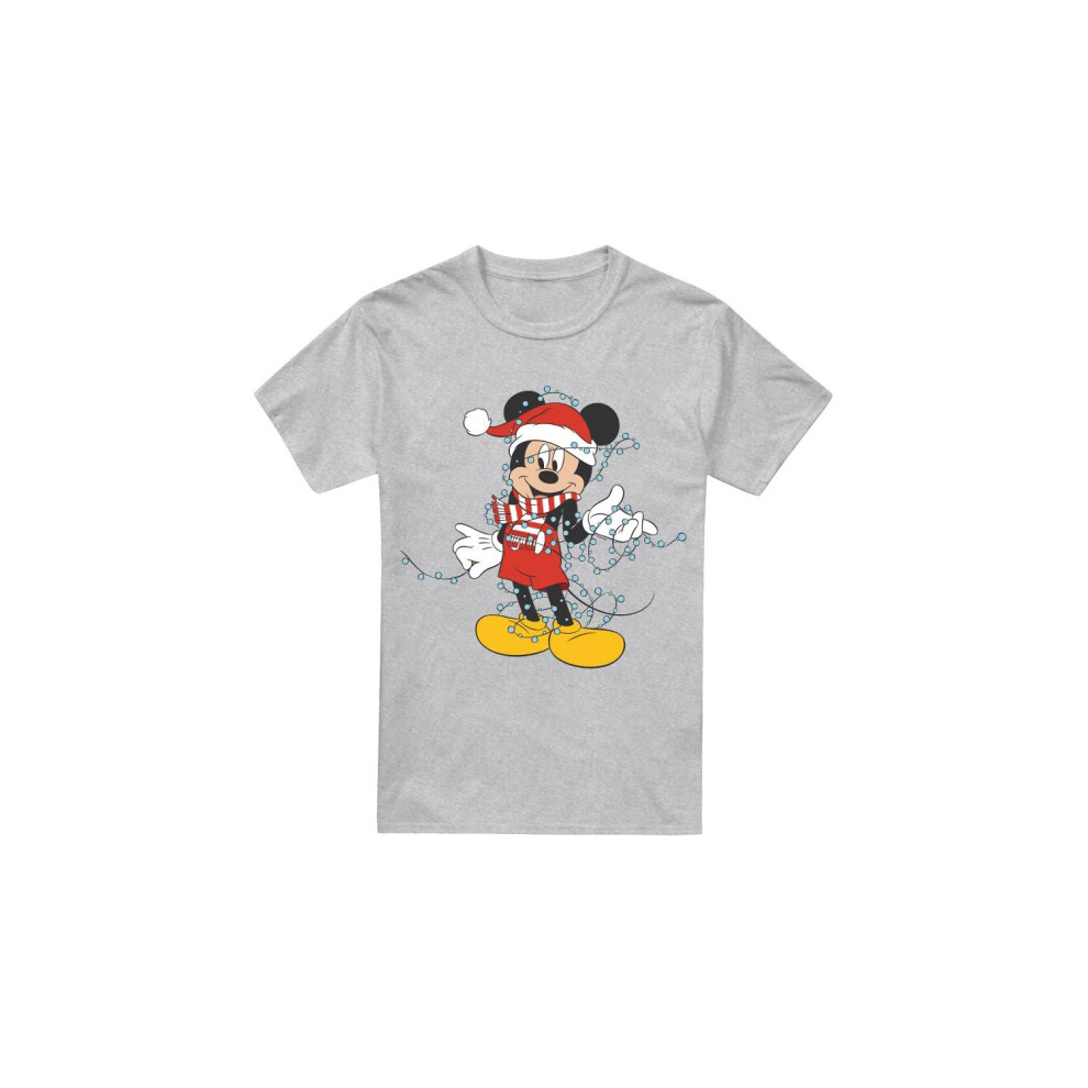 (XXL, Sport Heather) Disney Mens Mickey Mouse Christmas Lights T-Shirt