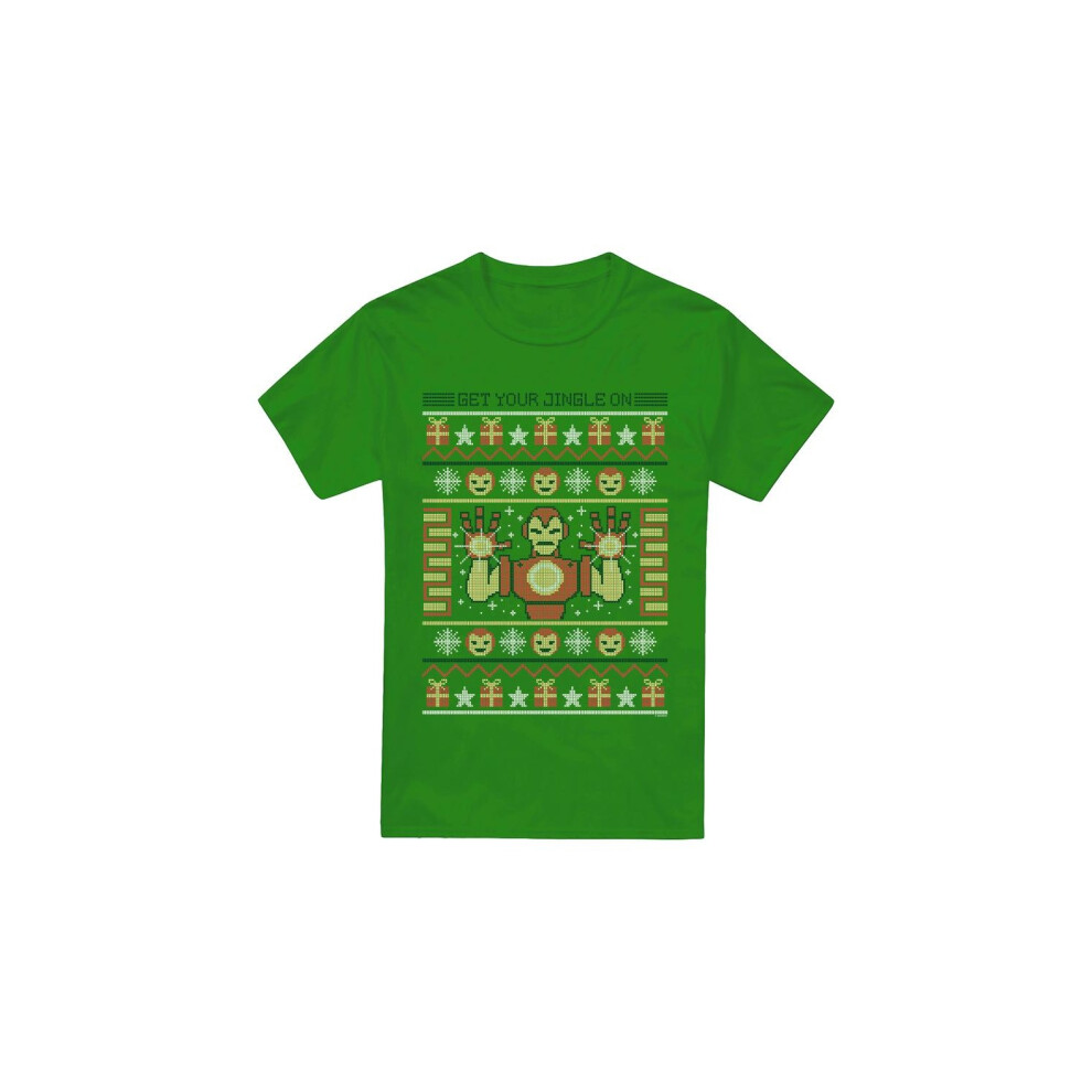 (L, Kelly Green) Iron Man Mens Christmas Sweater T-Shirt