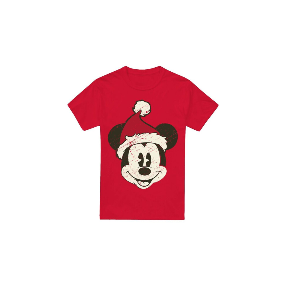 (XL, Red) Disney Mens Mickey Mouse Santa Face T-Shirt