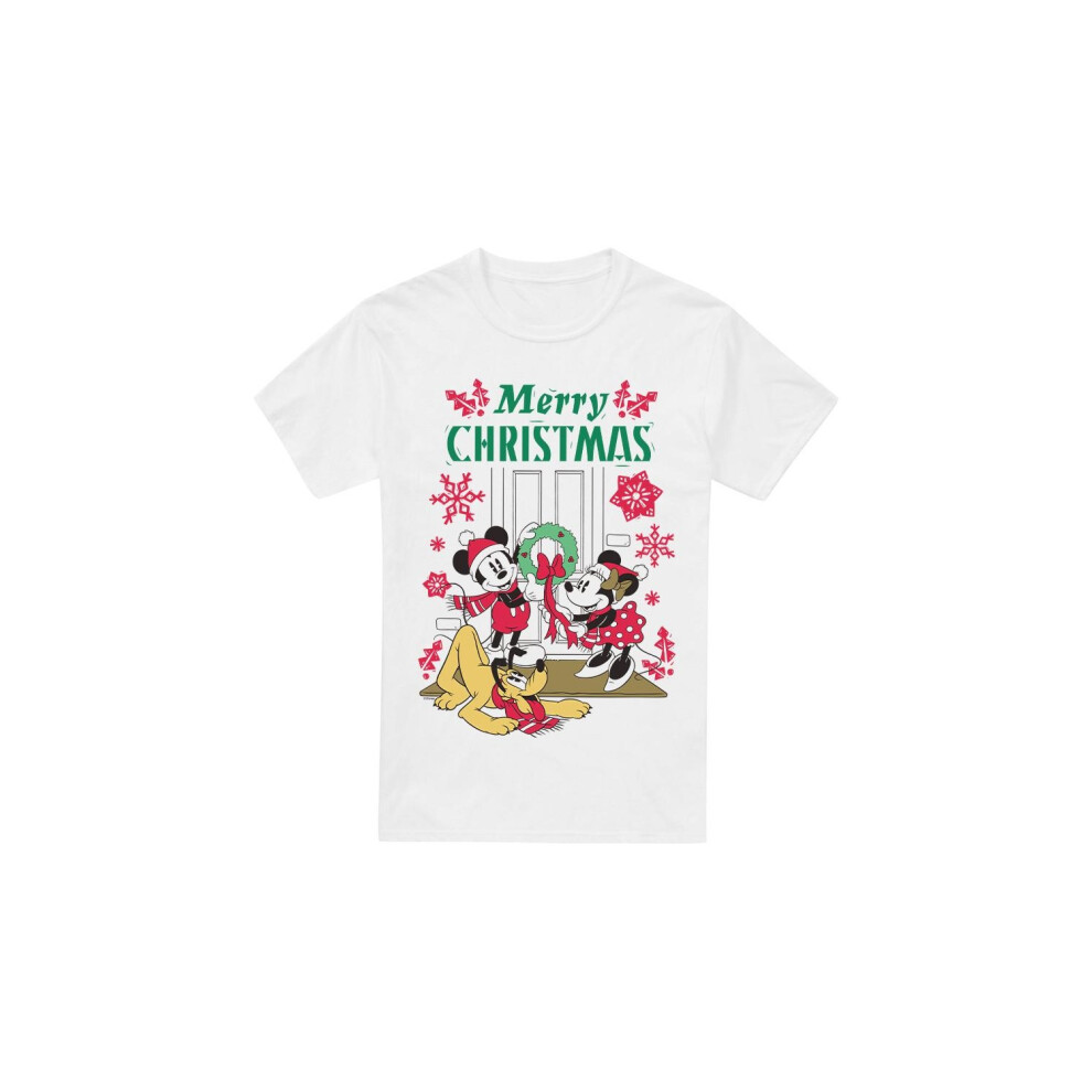 (3XL, White) Disney Mens Mickey & Minnie Mouse Wreath Christmas T-Shirt