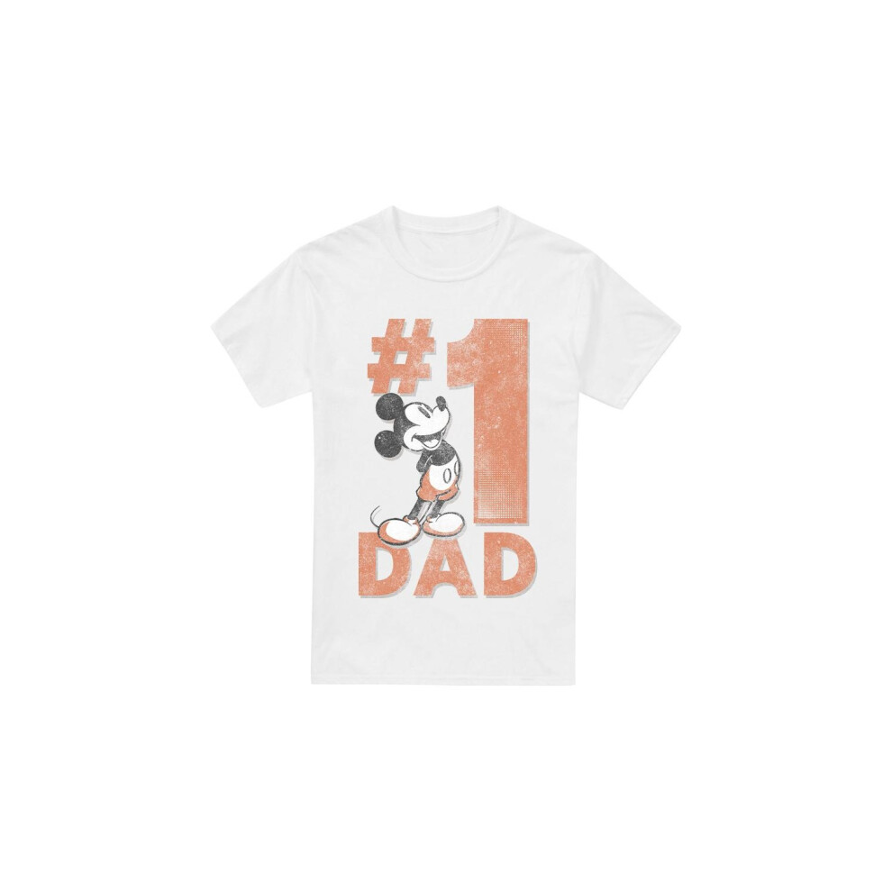 (L, White) Disney Mens Number 1 Dad Mickey Mouse T-Shirt