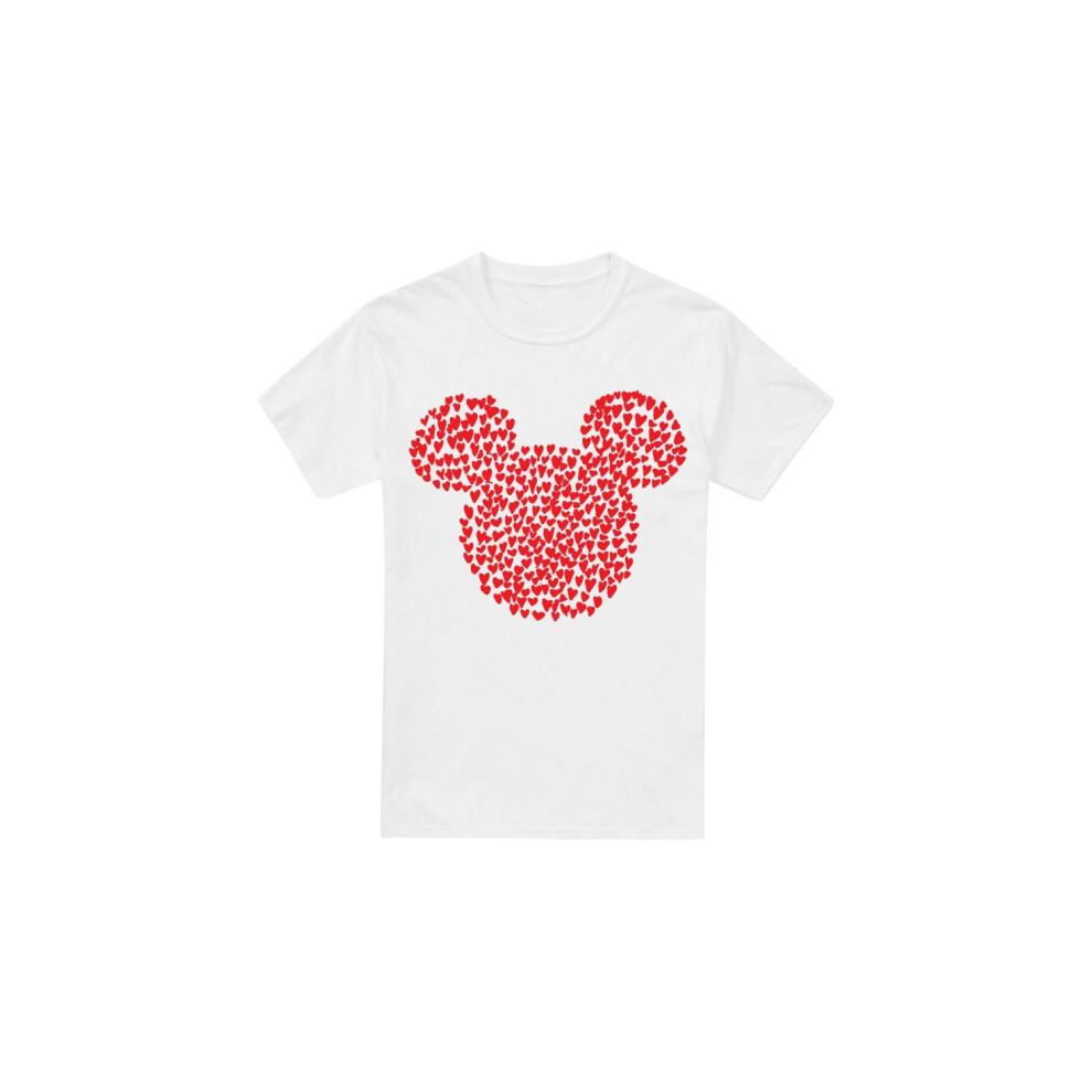 (S, White) Disney Mens Mickey Mouse Heart Ears Silhouette Valentine's Day T-Shirt