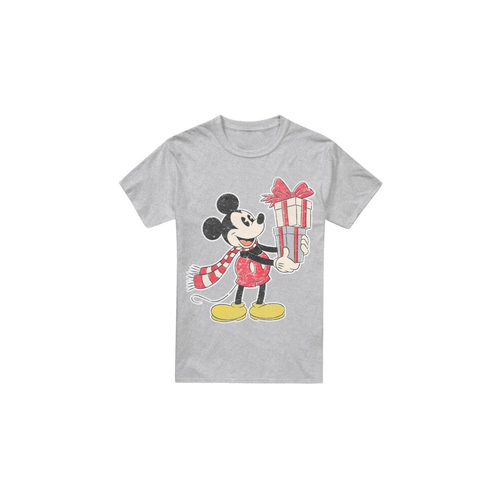 Disney (Xl, Sport Heather) Mickey Mouse Present Christmas T-Shirt Men's