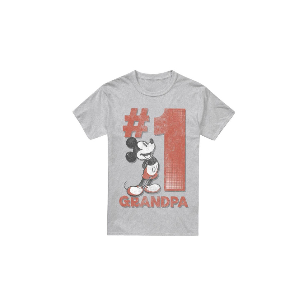 (L, Sport Heather) Disney Mens Number 1 Grandpa Mickey Mouse T-Shirt