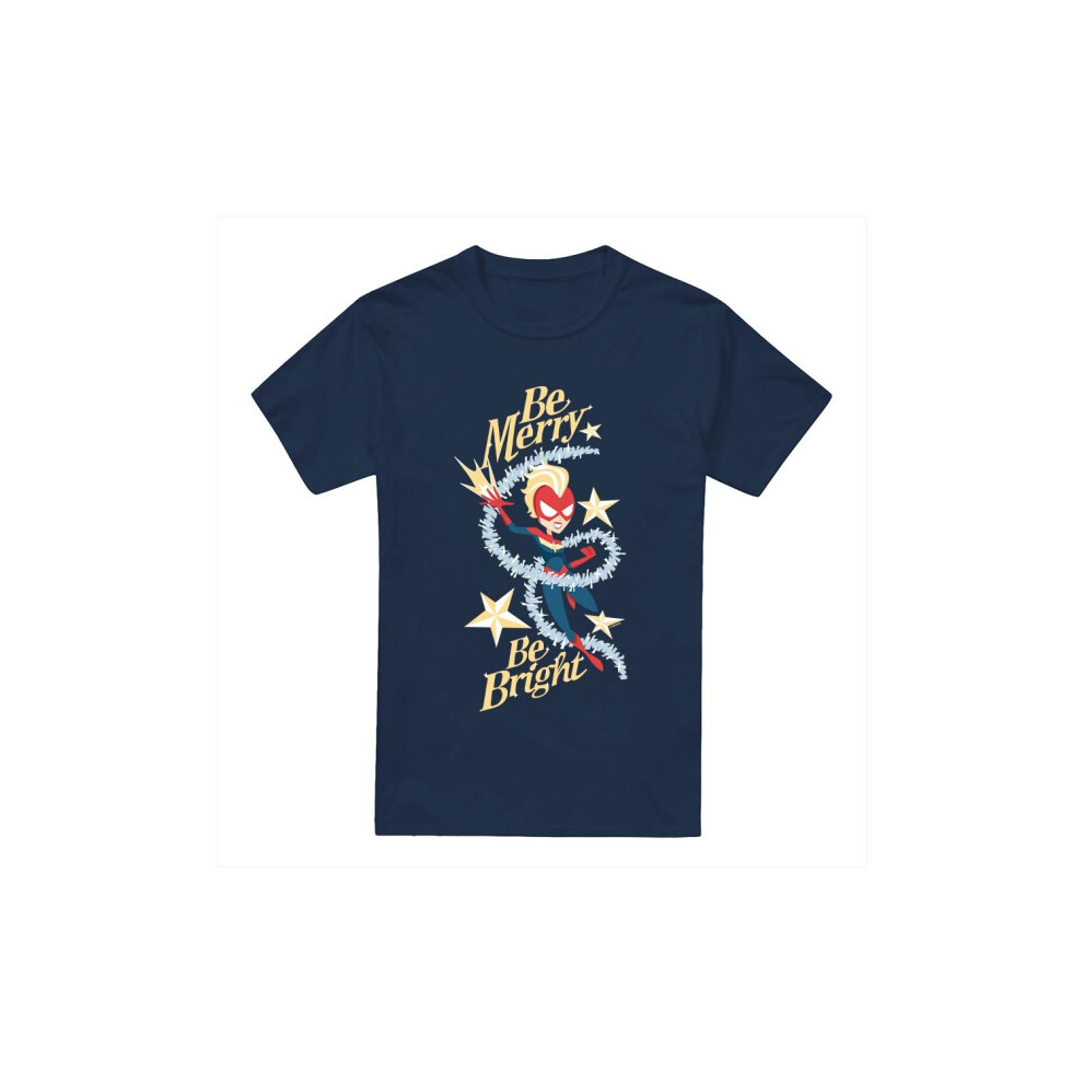 (XXL, Navy) Captain Marvel Mens Be Merry Be Bright T-Shirt