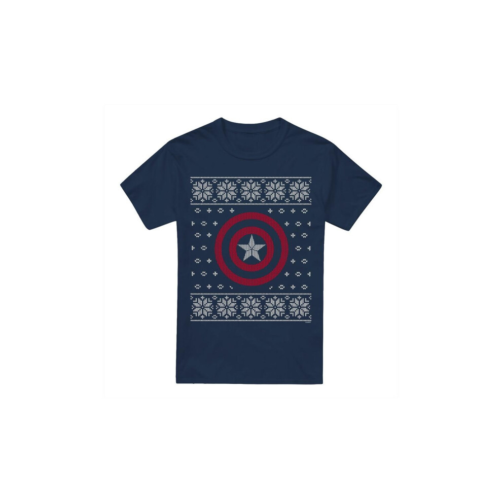 (L, Navy) Captain America Mens Shield T-Shirt