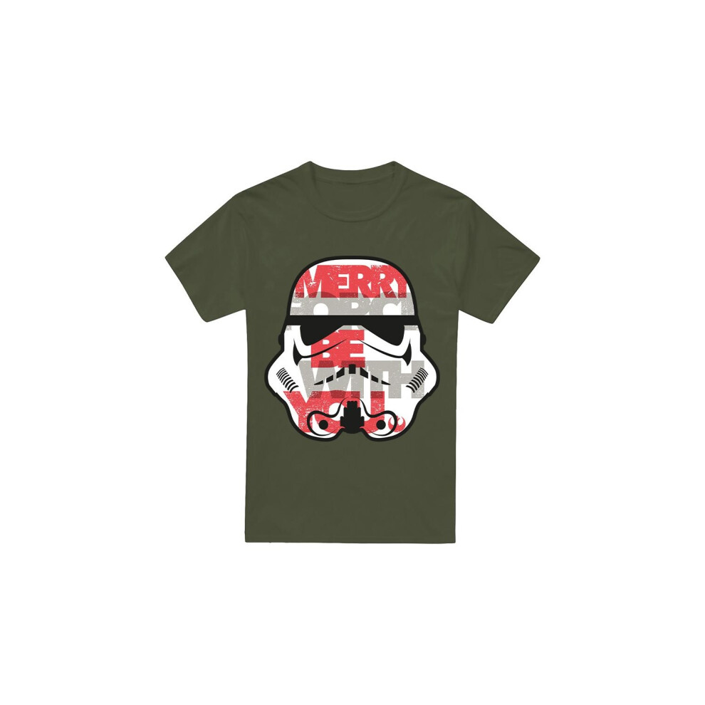 (M, Military Green) Star Wars Mens Merry Force Be With You Stormtrooper Christmas T-Shirt