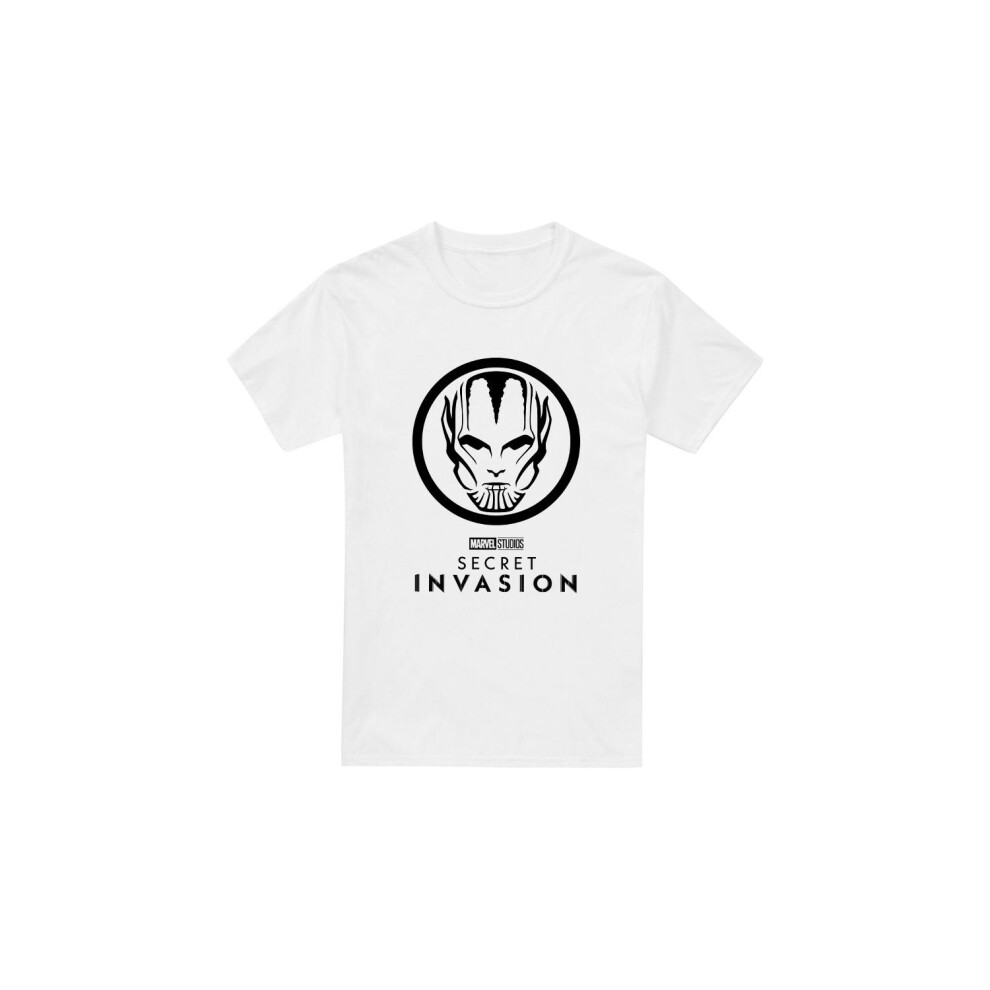 (S, White) Marvel Mens Secret Invasion Mono Badge T-Shirt