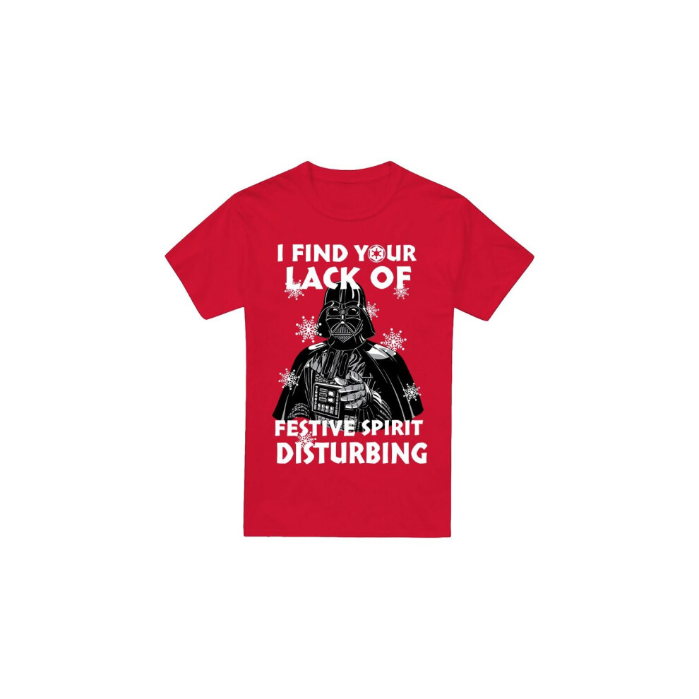 (L, Red) Star Wars Mens Lack Of Spirit Darth Vader Christmas T-Shirt