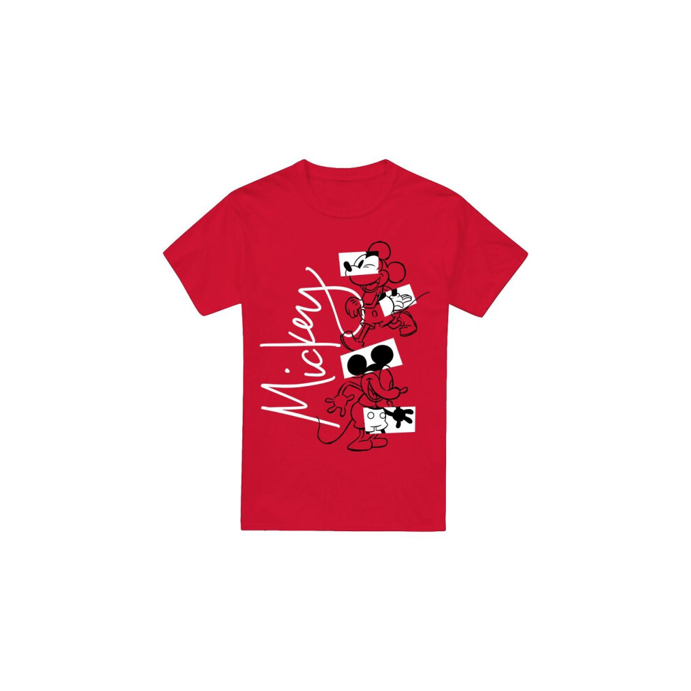 (L, Red) Disney Mens Mickey Mouse Geometric Shapes T-Shirt