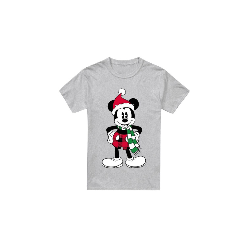 (XXL, Sport Heather) Disney Mens Mickey Mouse Tartan Christmas T-Shirt