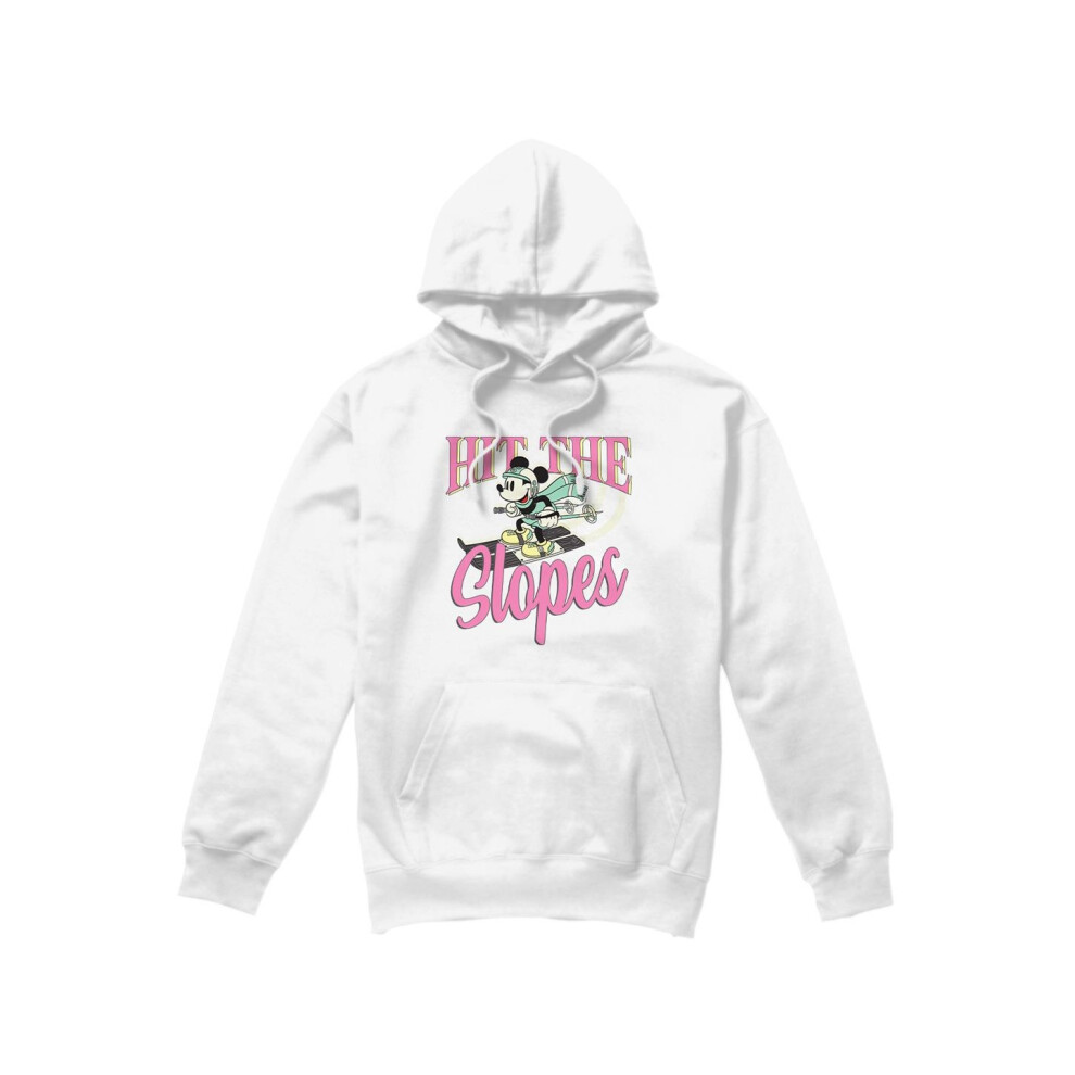 (L, White) Disney Mens Hit The Slopes Mickey Mouse Hoodie