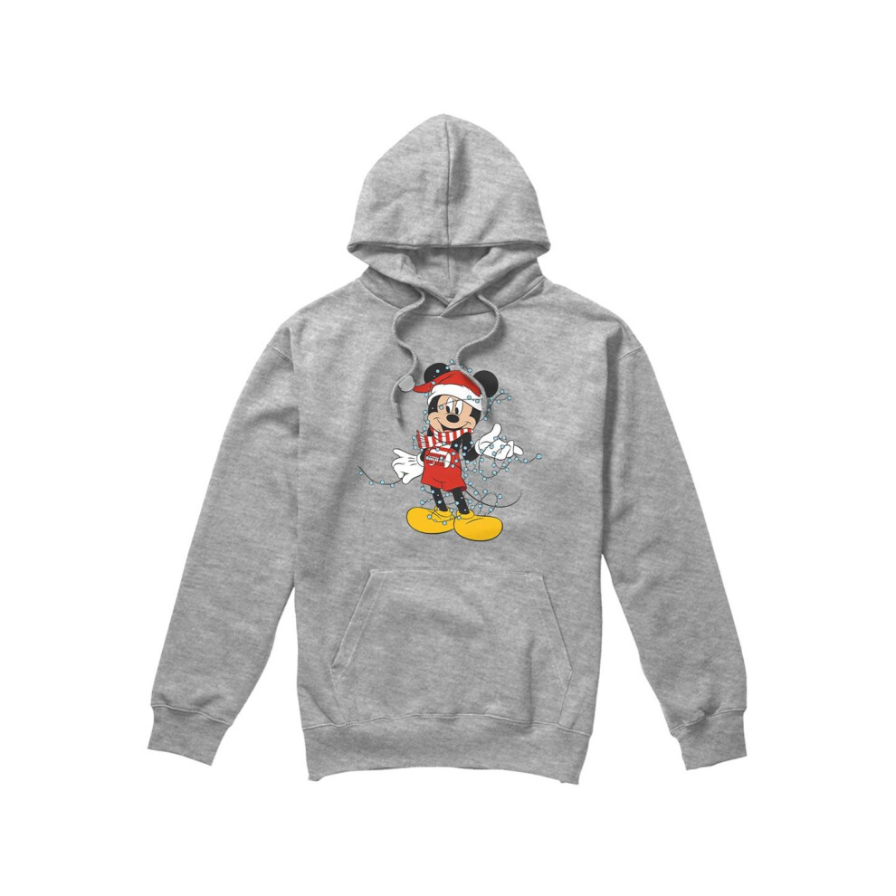 (M, Sport Heather) Disney Mens Mickey Mouse Christmas Lights Hoodie