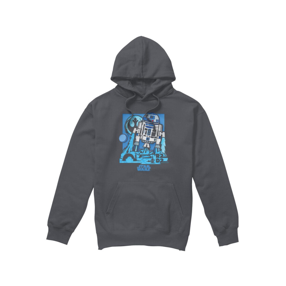 (S, Charcoal) Star Wars Mens Papercut R2-D2 Hoodie