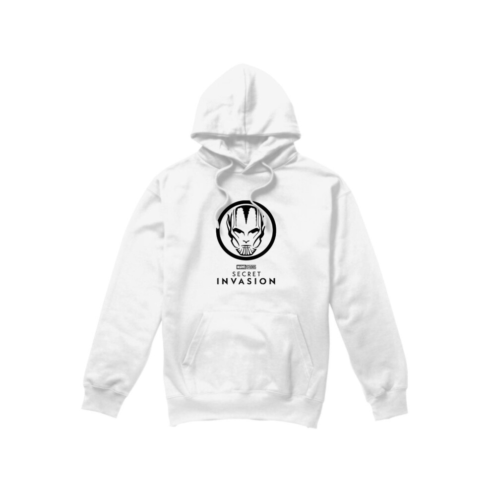 (XXL, White) Marvel Mens Secret Invasion Mono Badge Hoodie