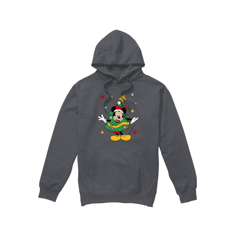 (XL, Charcoal) Disney Mens Mickey Mouse Christmas Tree Hoodie