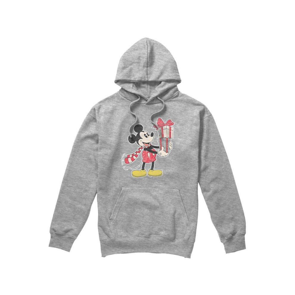 (M, Sport Heather) Disney Mens Mickey Mouse Present Christmas Hoodie