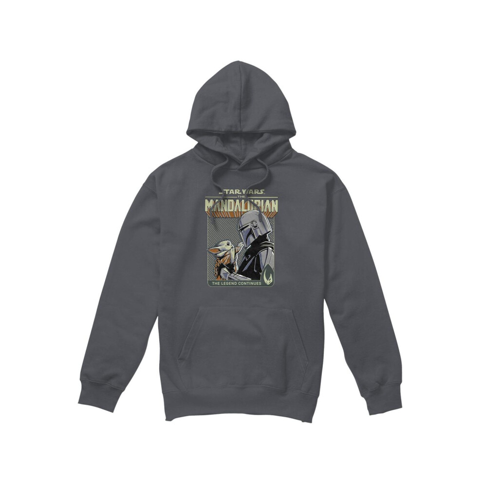 (L, Charcoal) Star Wars: The Mandalorian Mens Legend Continues Grogu Hoodie