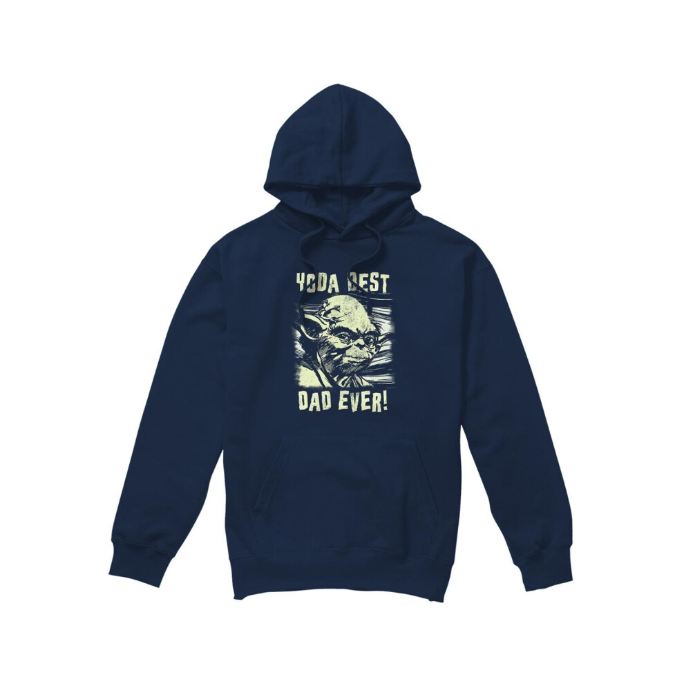 (L, Navy) Star Wars Mens Yoda Best Dad Comic Hoodie