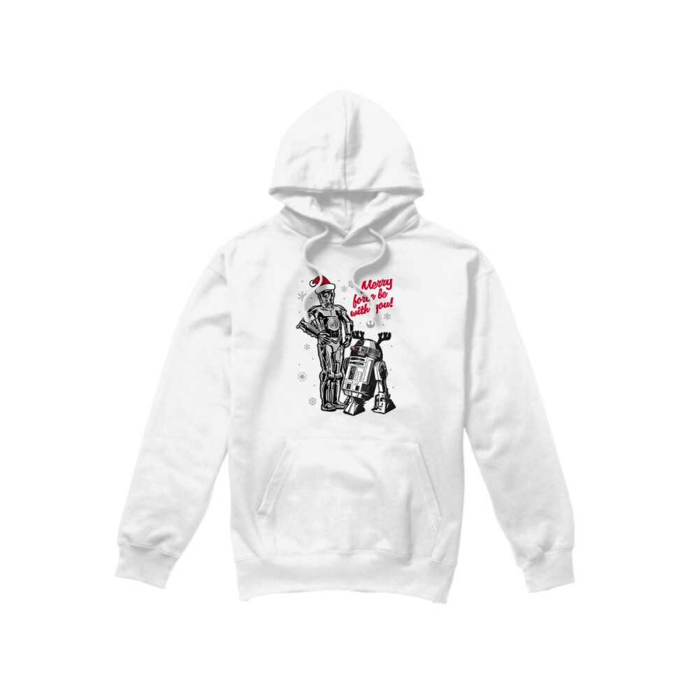 (S, White) Star Wars Mens Merry Christmas Droids Hoodie