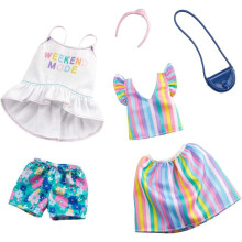 Ropa de Barbie - 2 Conjuntos para Muñeca con Top Gráfico, Shorts Florales y Falda Rayada