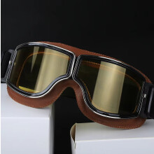 (Brown yellow 4) Motorcycle Glasses Windproof Motorcycle Helmet Glasses Sunglasses Retro Universal Folding Leather Retro Motorcycle Accessories