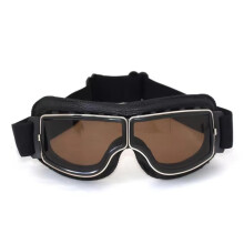 (Black tea 3) Motorcycle Glasses Windproof Motorcycle Helmet Glasses Sunglasses Retro Universal Folding Leather Retro Motorcycle Accessories